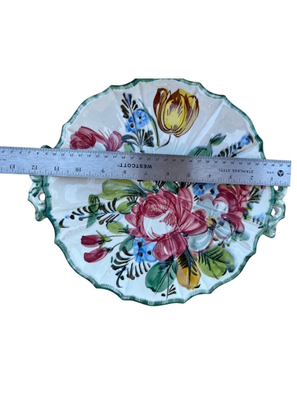 Erphila Rosita Platter Hand-Painted Italy Floral 12.5x12 Ceramic Plate Handles - Picture 8 of 8